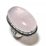 Rose Quartz Handmade 925 Sterling Silver Jewelry Ring Size 9 i4q71