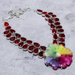 Rainbow Solar Quartz, Garnet 925 Sterling Silver Jewelry Necklace 18 t0r23