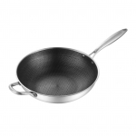 Roostevaba terasest wokpann kahepoolne k&auml;rgstruktuuriga 3-kihiline kleepumise v&auml;ltimine lihtne puhastamine wok jaoks 34cm/13.4in (No Lid and with Ears)