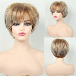 S&uuml;nteetilised blondid parukad naistele L&uuml;hikesed soengud Ema parukas tukkidega Naturaalsed soengud Segatud blondid sirged juuksed Vana daami kost&uuml;&uuml;m