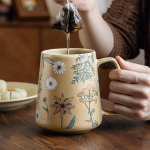 Ceramic Coffee Mug Cup Drinkware Beautiful for Home Office Easy to Clean Water Flower Without Lid