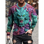 Meeste s&uuml;giss&auml;rk 3D pikkade varrukatega tr&uuml;kitud graafiline T-s&auml;rk kate Harajuku s&uuml;gis vabaaja &uuml;mmargune kaelus, suur lahtine topp, mugav S