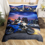 Motokrossi Voodipesukomplektid, 3D-tr&uuml;kitud &auml;rispordi mootorrattateemaline tekikott kahe padjap&uuml;&uuml;rikomplektiga, t&auml;iskasvanutele ja lastele 90x200cm
