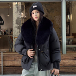 Streetwear Suure karvakraega udusulega puuvillase polsterdusega jakk Naiste talvine l&uuml;hike parka Paks soe mantel Naiste moer&otilde;ivad XL must