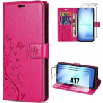 Coque de Protection - BOOLING - Samsung Galaxy A17 4G/5G - Cuir Synth&eacute;tique Fuchsia Fleur - 2 Vitres