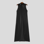 INCERUN Meeste seisev krae varrukateta PU avatud esiosa kunstnahast pikk maxi kampsun-mantel 4XL must