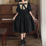 HOUZHOU puhvis varrukatega p&auml;ikesekleit Naiste joon Elegantne vintage armas t&uuml;drukute moodne Midi-kleidid Preppy stiilis must kleit XXL