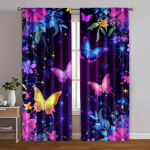 2 tk, Loomingulised Kardinad Modernne Unistus Helendav Sinine Lilla Liblikas Mitmek&uuml;lgne Pol&uuml;esterkangas (ilma vardata) Kaunistused v&auml;ljas 29x65in(75x166cm)