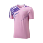 Li Ning Sulgpalli Seeria Tr&uuml;kitud V-kaelus Mugav Hingav Mitmek&uuml;lgne Vabaaja L&uuml;hikeste Varrukatega Sulgpallis&auml;rk Unisex Topid Hele-sinine Lilla AAYV025-4 3XL