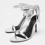 Moodsad Elegantse Vibu Kaunistusega Br&auml;ndiga Kontsaga Sandaalid Naistele H&otilde;bedane Pahkluu Pandlaga Disainerjalatsid Luksuslik Pulma Pruudijalan&otilde;ud Zapatos Mujer 35 h&otilde;be