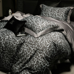 Luksuslik voodipesukomplekt 1000TC Egiptuse puuvillast Queen King suurus Hall leopardimustriga tekikott komplekt L&otilde;&otilde;ts- v&otilde;i pinguldatud lina padjap&uuml;&uuml;r Flat Bed Sheet&Queen Size 4pcs