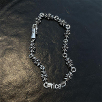 Retro Sterlingh&otilde;bedast Risti ja Lillega K&auml;ev&otilde;ru - Hip-Hopi Stiilis Meestele ja Naistele Cross Flower Bracelet - 16cm
