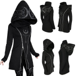 Naiste gooti kapuutsiga jope Street Goth punk stiilis must pika kapuutsiga Harajuku dressipluusid &uuml;lisuured lukuga Y2K &uuml;ler&otilde;ivaste topid S must