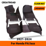 Car Floor Mats For Honda Fit Jazz  2024 Auto Foot Pads Automobile Carpet Cover interior accessories Beige