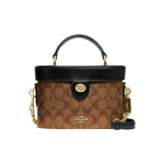 COACH Kay 20 Klassikaline T&auml;islogoga Karbikujuline K&auml;ekott &Uuml;he &Otilde;la Risti Keha Kott PVC Nahast K&auml;ekotiga V&auml;ike Naiste Must ja Pruun Lapitehnika Muster Gift Box Set (Basic Set + Yellow Counter Gift Box) must/pruun