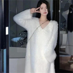 S&uuml;gis/Talv Lahtine Populaarne Roosa Imitatsioonminkfliis Lahtine P&otilde;lvepikkusega Pikk Karusnahast Kleit Naiste Pidžaamakleit &Uuml;hev&auml;rviline XXXXL valge