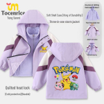 Unisex Pikachu laste fliisvoodriga tuulejope: 2026 S&uuml;gis/Talv Puuvillane Kolm-&uuml;hes Jakk 140 cm