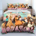 Multikas S-Spirit Riding Free Voodipesukomplekt Poistele T&uuml;drukutele &Uuml;he- v&otilde;i Kahekohaline Suurus Tekikott Padjap&uuml;&uuml;r Voodi Lapsed T&auml;iskasvanud Mood Kodu Tekstiilid EU Single(135*200cm)3pcs