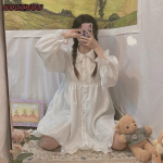 Kawaii kleit Magus Lolita valge pikkade varrukatega kleidid Kevad-s&uuml;gis volangidega Peter Pan krae Preppy stiilis avara n&ouml;&ouml;biga kleit M valge