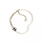 Chanel Double C Kettkaunistus Metall P&auml;rliimitatsioon Kaelakee Naiste kaelakee Helebeež ABC873-B15989-NW562 F,Ecru