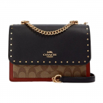 Coach Klare 21 Naeltega Kett Nahast Akordion Crossbody Kott V&auml;ikesed Naiste kotid Must Pruun 90400-IME7V Basic Set (Bag+Dust Bag)