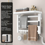 90&deg; Vannitoa alumiiniumisulamist r&auml;tikuhoidja Kokkupandav elektriline r&auml;tikuhoidja Nutikas k&uuml;tte-kuivatusrest 55*35 White-Digital Display black