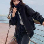 2023. aasta s&uuml;gis- ja talvine lambavillane mantel, karusnahk One Plus, sametine paksendatud teraline samet mootorrattar&otilde;ivad L must