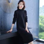 S&uuml;gis- ja talvine kootud kleit pikk kleit pikkade varrukatega naiste kampsunkleit lahtine paksendatud mitmek&uuml;lgne 2XL