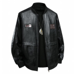 Nahkjakk Meeste Pluss Suurus Kevad ja S&uuml;gis Korea Versioon Mantel Pestaud Nahkjakk Vabaaja PU Nahk Meeste &Uuml;laosa L must