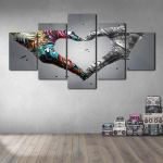 Magamistoa Kodukaunistus 5 tk Graffitiline Žest Armastus S&uuml;damekujuline L&otilde;uendipilt Seinakunsti Prindid Abstraktne Maal Raam Moodulpostri 40x60 40x80 40x100cm gray