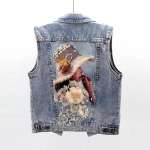 Vest &otilde;huke l&uuml;hike jope tikandid varrukateta teksad Gilet naiste vabaaja vest Kardigan p&auml;rlitega denim S