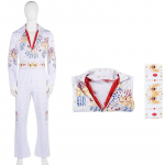 Rokkstaar Elvis Cosplay Kost&uuml;&uuml;m Unisex T&auml;iskasvanutele ja Lastele Klassikalises Valges Disainis 3XL