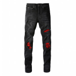 Euroopa & Ameerika Meeste Trendikad Rebitud Plaaster Slim Fit Skinny Streetwear Teksap&uuml;ksid 36 must