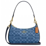COACH &otilde;lakott Teri 24 Klassikaline logo ripatsiga Kaunistatud Br&auml;nditud Presb&uuml;oopia Eemaldatav rihm &Uuml;lemine t&otilde;mblukuga kinnitus Teksariie ja veisenahk Crossbody Keskmine sinine