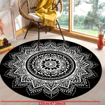 &Uuml;mmargune ala vaip mandala disainiga - Must ja valge, 100% pol&uuml;ester, masinpestav libisemiskindel matt elutuppa, magamistuppa, esikusse - Vari 100cm white