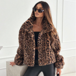 S&uuml;gisene pikkade varrukatega Leopardimustriline Palus l&uuml;hike jope Naiste Elegantne Talvine Paks Velvet Pluss Suurus Soojad mantlid Naiste Mood T&auml;nava lahtised mantlid 25000 S pruun