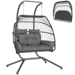 Riputustool, Kokkupandav korvt tool padjaga, Terasraam, Sise- ja v&auml;listingimustes kasutamiseks, Kandev&otilde;ime kuni 260 kg, Tumehall 170 x 100 x 185 cm tumehall v&auml;rv