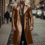 Uus S&uuml;gisene ja Talvine Pikk Nahast Trenchcoat Meestele, Kahe Rinnaga Nahkjakk, Nahast Mantel Meestele M gray