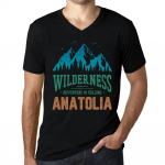 Meeste Vintage T-s&auml;rk Graafiline T-s&auml;rk V kaelusega Wilderness Anatolia Deep Black XS must