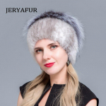 JERYAFUR Internal Knit Beanies Soojad uusmoodsad talvem&uuml;tsid naistele P&auml;ris naaritsakarusnahast m&uuml;ts Naiste lapiline rebane karusnaha segu-v&auml;rvi roosa