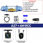 E-ACE auto-DVR 5-tolline k&otilde;rvavaatega peegelkaamera Full HD 1080P kahe objektiiviga DVR-salvesti armatuurkaamera &ouml;&ouml;n&auml;gemine 5 LED-tuled koos tahavaatekaameraga No TF Card valge