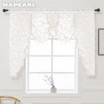 1 tk Napearl t&uuml;llkardin Dekoratiivne helmeskardin Valance Design Moeaken Elutoa L&auml;bipaistev kardin W155cm x L125cm valge