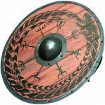 24-tolline puidust viikingikilp k&auml;sit&ouml;&ouml;na valminud lahingukilp ~ Dragon Design Nore Compass Brown