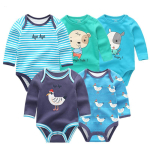 Kiddiezoom 5-osaline Beebi Body Pikkade Varrukatega Puuvillane Baby Boy T&uuml;drukute Riided Vasts&uuml;ndinutele Imikuriided 3M blue