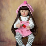 BZDOLL Reborn vin&uuml;&uuml;lnukk, 60 cm pehme silikoon t&uuml;drukule, elutruu printsess, riidest kehaga Bebe s&uuml;nnip&auml;evakingitus