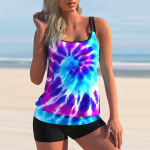 Naiste lipsuga v&auml;rvitud prindiga ujumisriided suures suuruses Tummy Control ujumisriided bikiinid Retro-tankiinid l&uuml;hikeste p&uuml;kstega rannas ujumiskost&uuml;&uuml;m S sinine