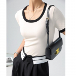 Suvised l&uuml;hikeste varrukatega topid Collision Color suur &uuml;mmargune kaelus positiivne &otilde;lg L&uuml;hikeste varrukatega T-s&auml;rk Prantsuse stiilis naiste alumine s&auml;rkpluus S