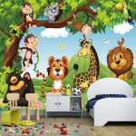 3D-foto seinamaalingud lastetoale Multifilmid Loomade tiigerl&otilde;vi plakatite seinamaalingud lastetoa magamistoa seinakaunistusseinte tapeet 200 cm(W) x 140 cm(H)