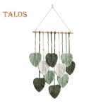 Seinakaunistus Suur Boho Makrame k&auml;sitsi valmistatud l&otilde;ngast kootud seinakunsti lehtedest seinavaibast kunstsulgedega seinariip kodukaunistuseks