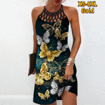 Suvine mood Seksikas varrukateta kleit Pehme vabaaja 3D-kollane liblikas printis varrukateta kleit Suvine ripatsiga kleit XS sinine